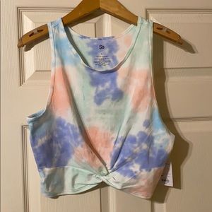 NWT SO tie dye twist front crop sports top, size XL